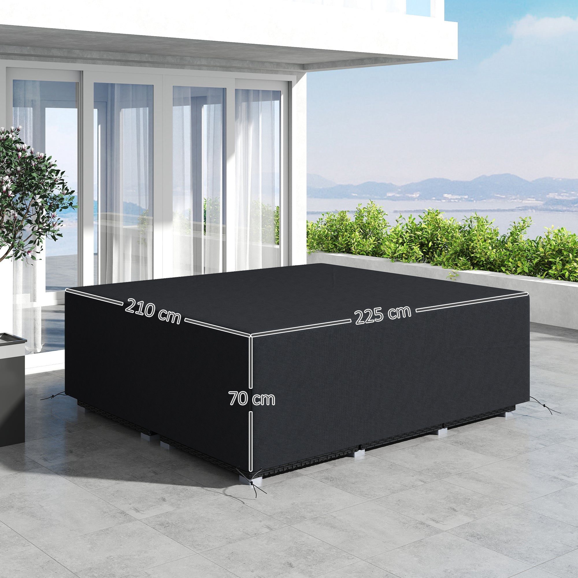 Outsunny 600D Oxford Outdoor Garden Furniture Sofa Set Cover, Waterproof Anti-UV Rattan Sun Lounger Protection Protector Cover, 225L x 210W x 70Hcm, Black 