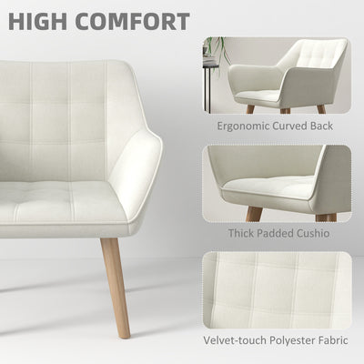 Set of 2 Accent Chair, Arm Chair with Slanted Back, Thick Padding and Rubber Wooden Legs for Living Room, Cream White 