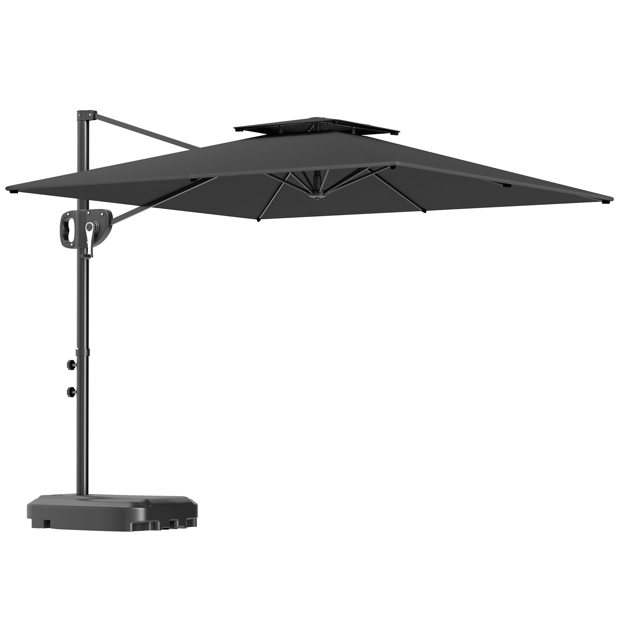 Outsunny Cantilever Parasol with Weighted Base Double Top Garden Parasol Square Hanging Patio Umbrella with Crank Tilt Dark Grey 