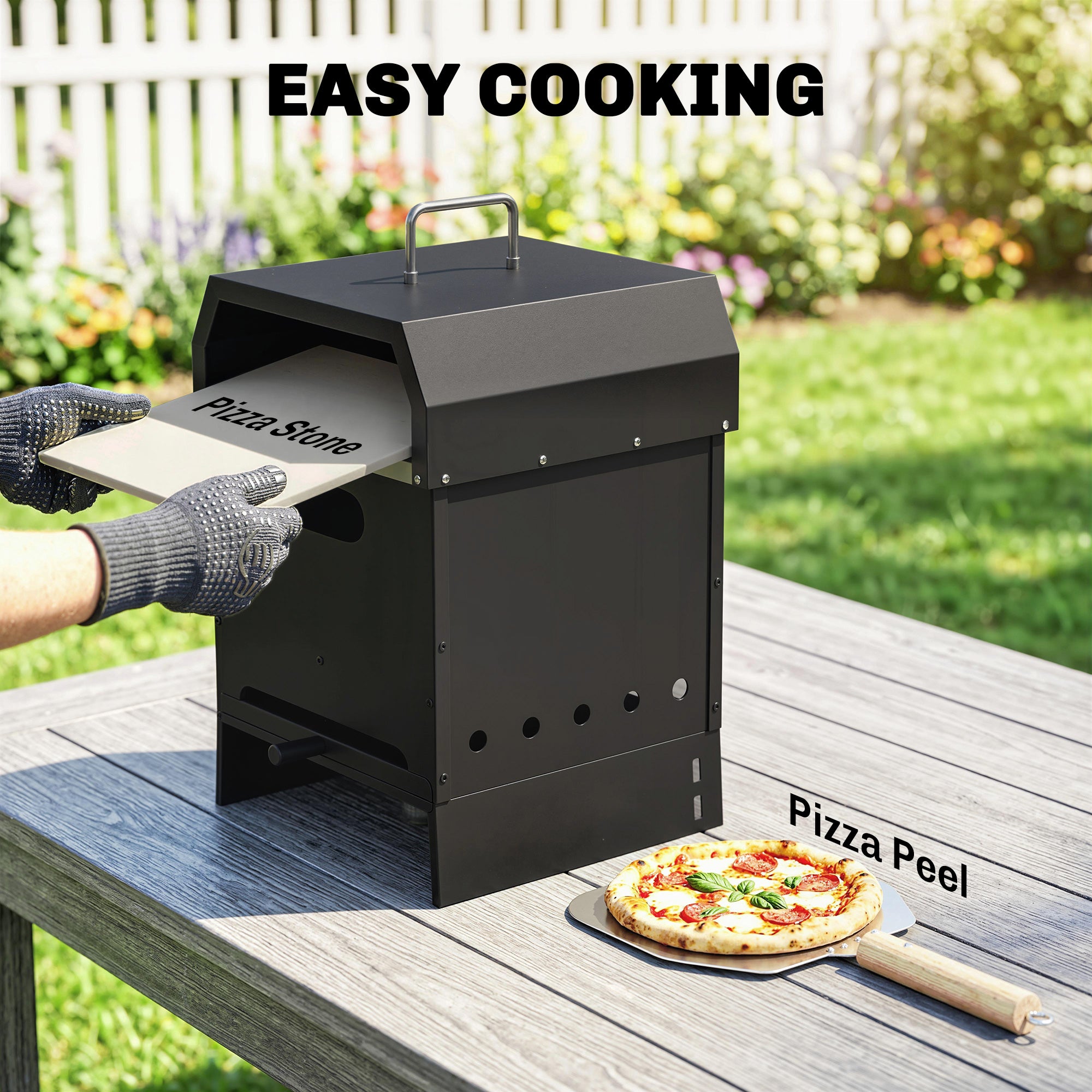 Outsunny 3 in 1 Outdoor Pizza Oven, Portable Wood Fired Pizza Maker with Handles, Stone and Peel 