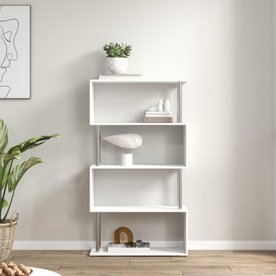 HOMCOM S Shape Bookcase, 5 Tiers Bookshelf, Modern Freestanding Storage Shelf for Home Office, Study, Living Room, 80 x 30 x 145cm, White 