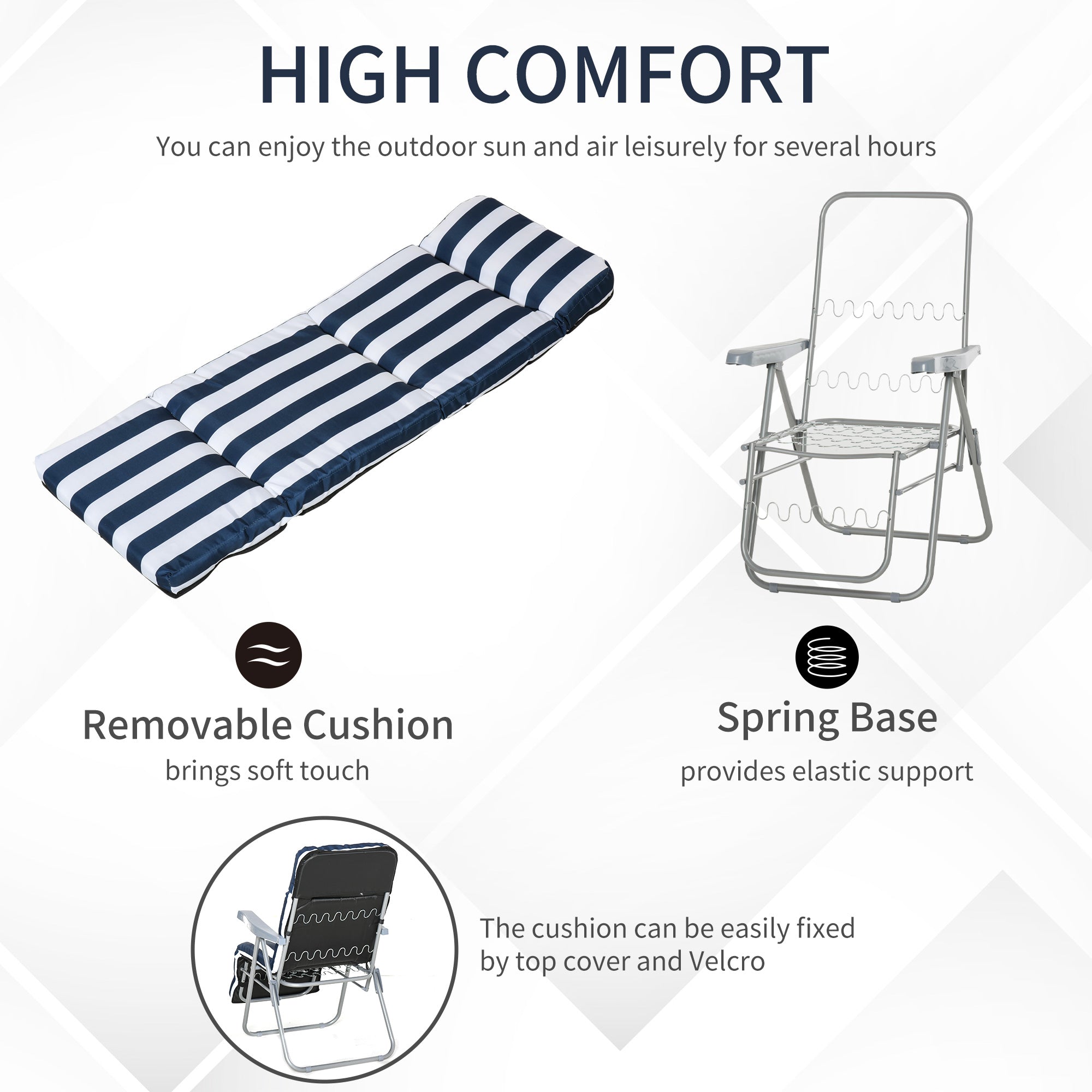 Outsunny 2Pc Folding Sun Loungers Set-Blue/White 