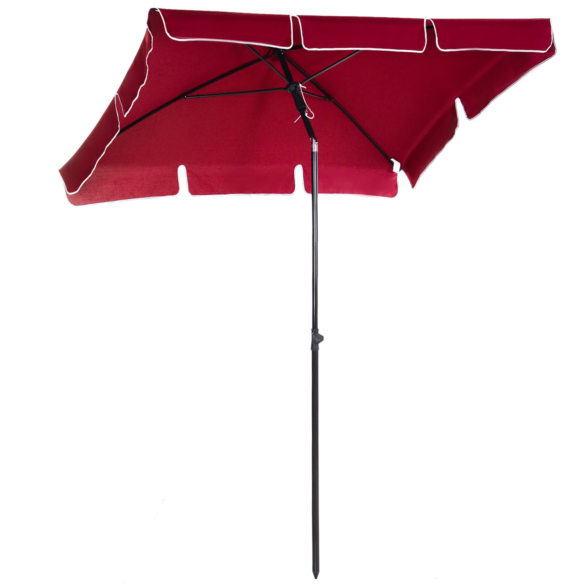 Outsunny Garden Parasol Umbrella, Outdoor Market Table Umbrella with Ruffles & Aluminium Pole, Rectangular Tilting Parasol Sun Shade Canopy, 2 x 1.3m, Red 