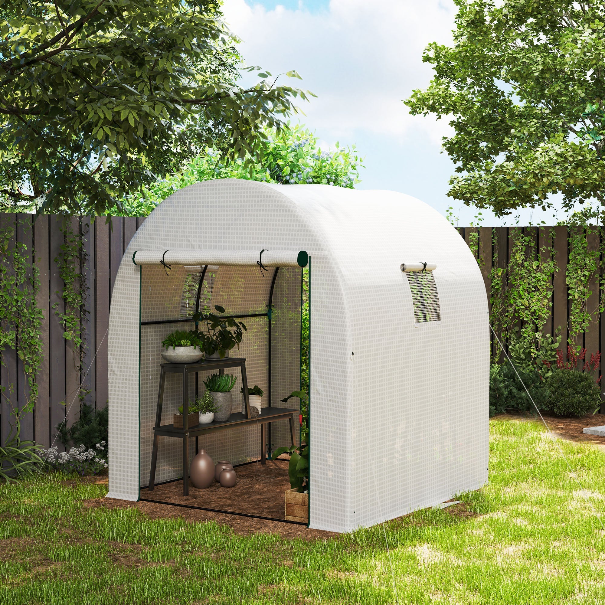 Outsunny 180 x 180cm Walk-In Polytunnel Greenhouse - White 
