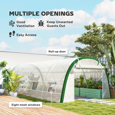 Outsunny Walk-in Polytunnel Greenhouse Tunnel Warm House Tent with Zipped Doors, 8 Mesh Windows, PE Cover, 6 x 3 m, White 