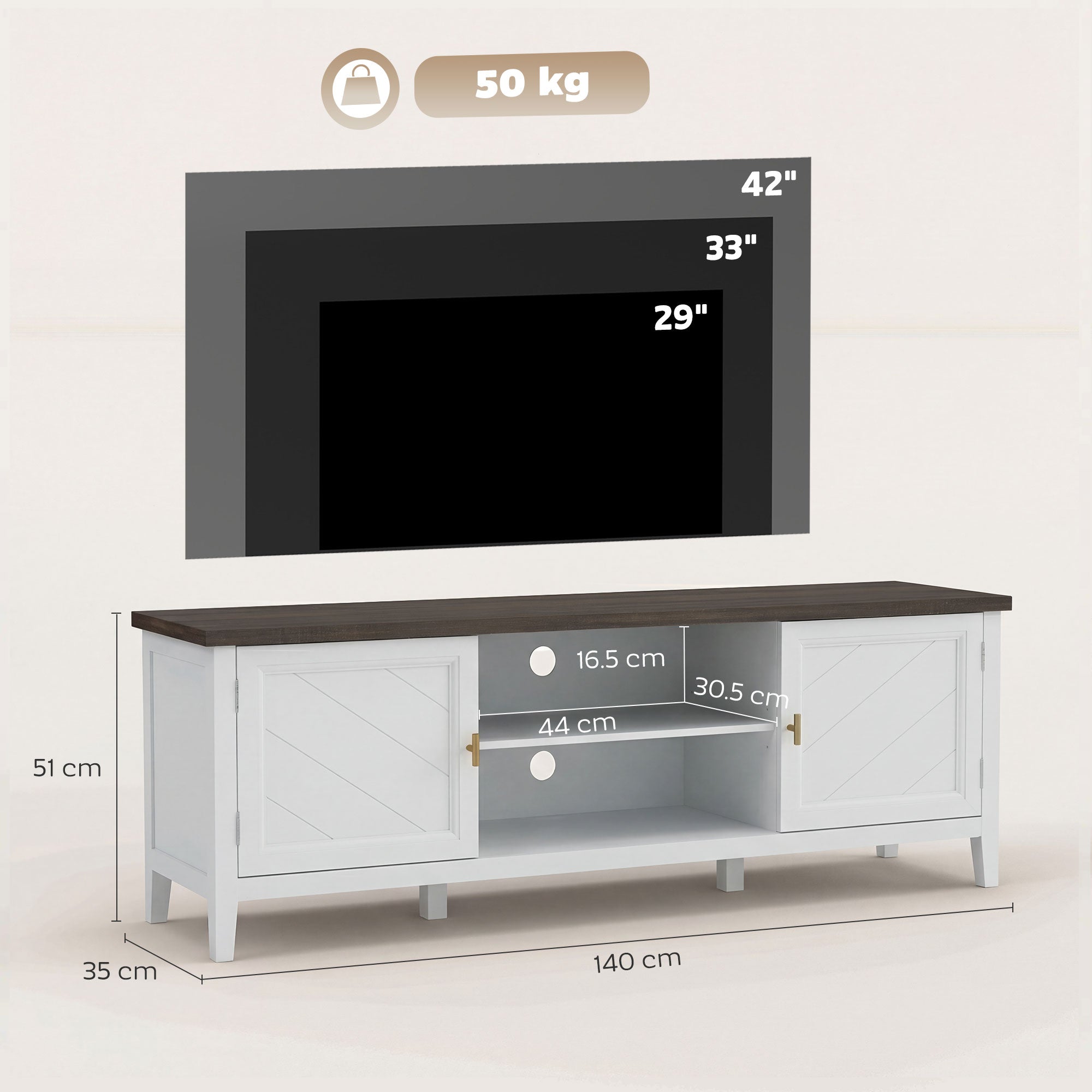 HOMCOM TV Unit for TVs up to 42 Inch, Farmhouse Entertainment Centre with 2 Open Shelves, 2 Cabinets and Thick Top