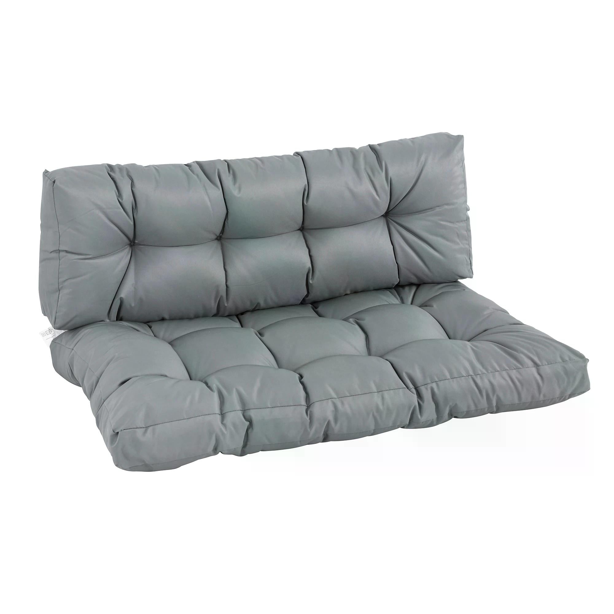 Outsunny 2Pcs Garden Tufted Pallet Cushions Seat Pad Back Cushion Indoor Outdoor Grey 