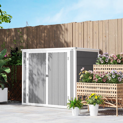 Outsunny 4.7 x 2.5FT Garden Shed, Double Bin Storage Shed with Lockable Doors, Outdoor Small Shed with Openable Lid for 2 Trash Cans, Garden Tools, Grey 