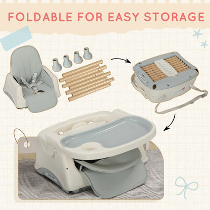 AIYAPLAY 3-in-1 Foldable High Chair for Babies, Toddlers, with Safety Harness, Washable Removable Seat Cushion, Tray, Grey