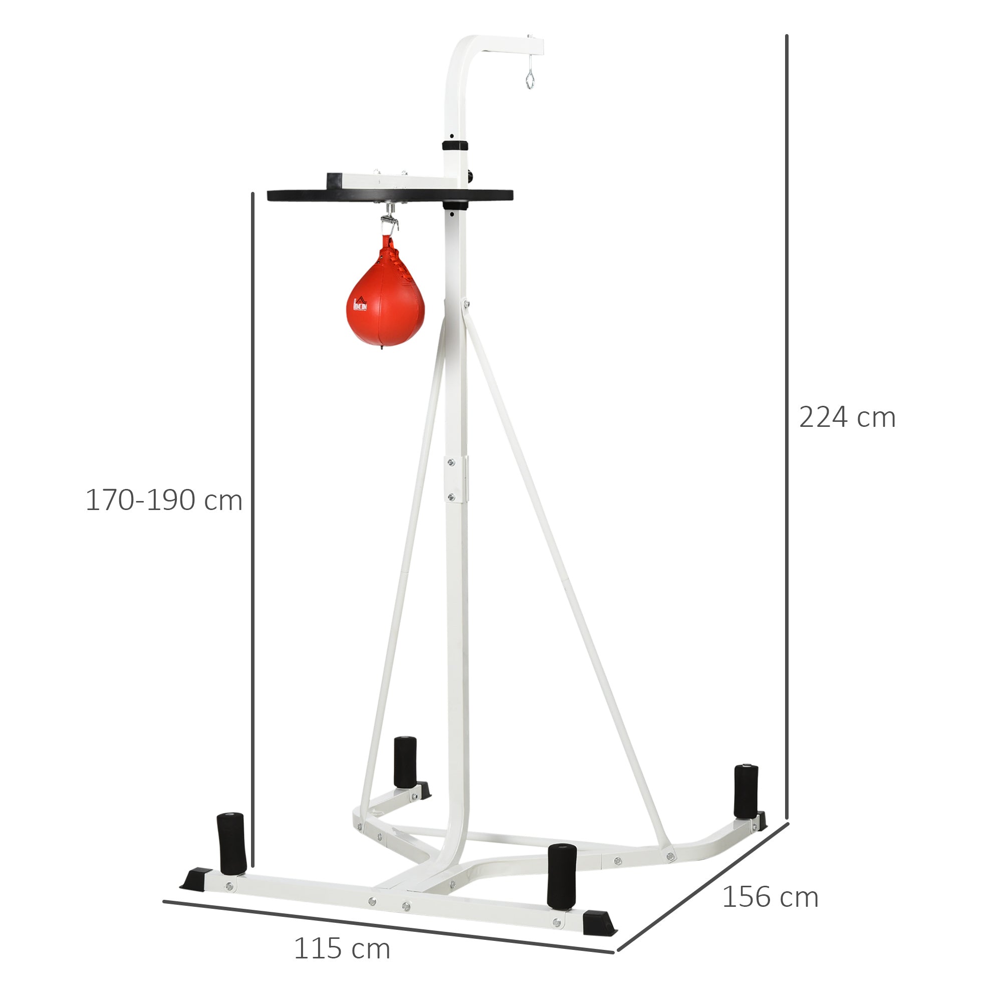 HOMCOM 2 in 1 170-190cm Freestanding Boxing Punch Bag Hanger & Speed Ball Station Platform Hanging Frame Home Gym, White 