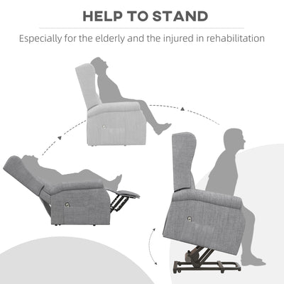 HOMCOM Power Lift Recliner Armchair, Electric Lift Chair for Elderly, Fabric Riser and Reclining Chair with Remote Control, Side Pockets, Extended Footrest, for Living Room, Grey 