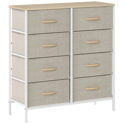 HOMCOM Fabric Chest of Drawers, Industrial Bedroom Dresser with 8 Fabric Drawers, Steel Frame and Wooden Top for Nursery, Living Room, Hallway, Maple Wood-effect 