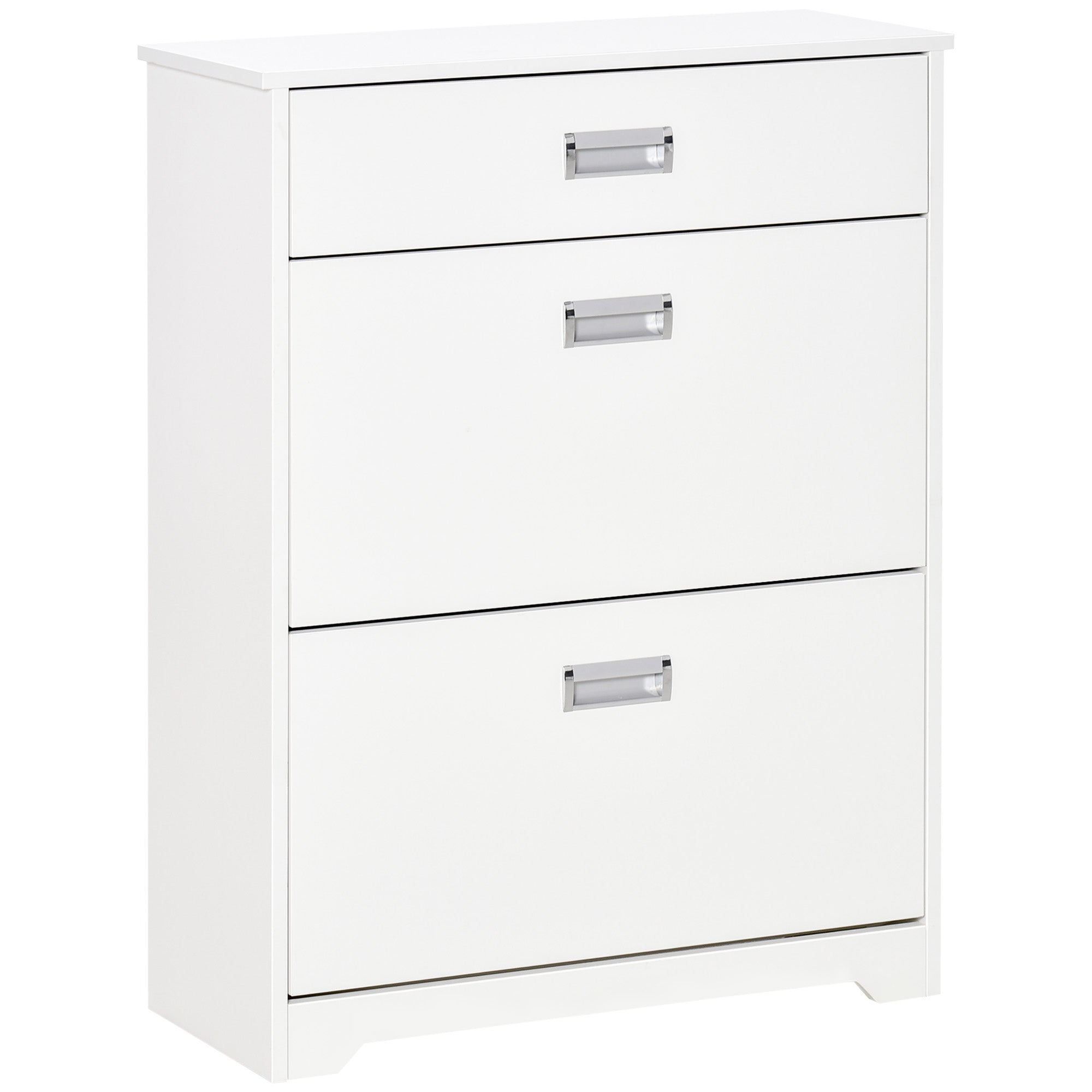 HOMCOM Shoe Cabinet, Slim Shoe Storage Cabinet with Drawer, 2 Flip-up Doors and Adjustable Shelf, Narrow Shoe Cupboard for 16 Pairs of Shoes for Entryway, Hallway, White 