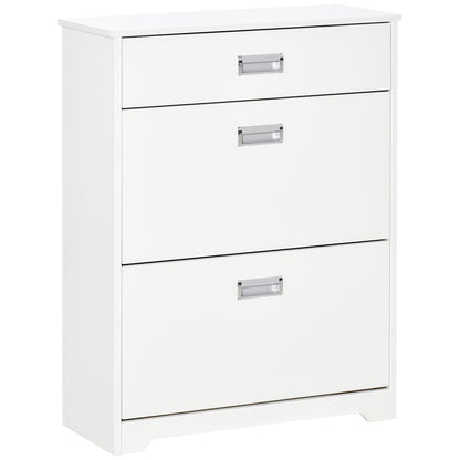HOMCOM Shoe Cabinet, Slim Shoe Storage Cabinet with Drawer, 2 Flip-up Doors and Adjustable Shelf, Narrow Shoe Cupboard for 16 Pairs of Shoes for Entryway, Hallway, White 