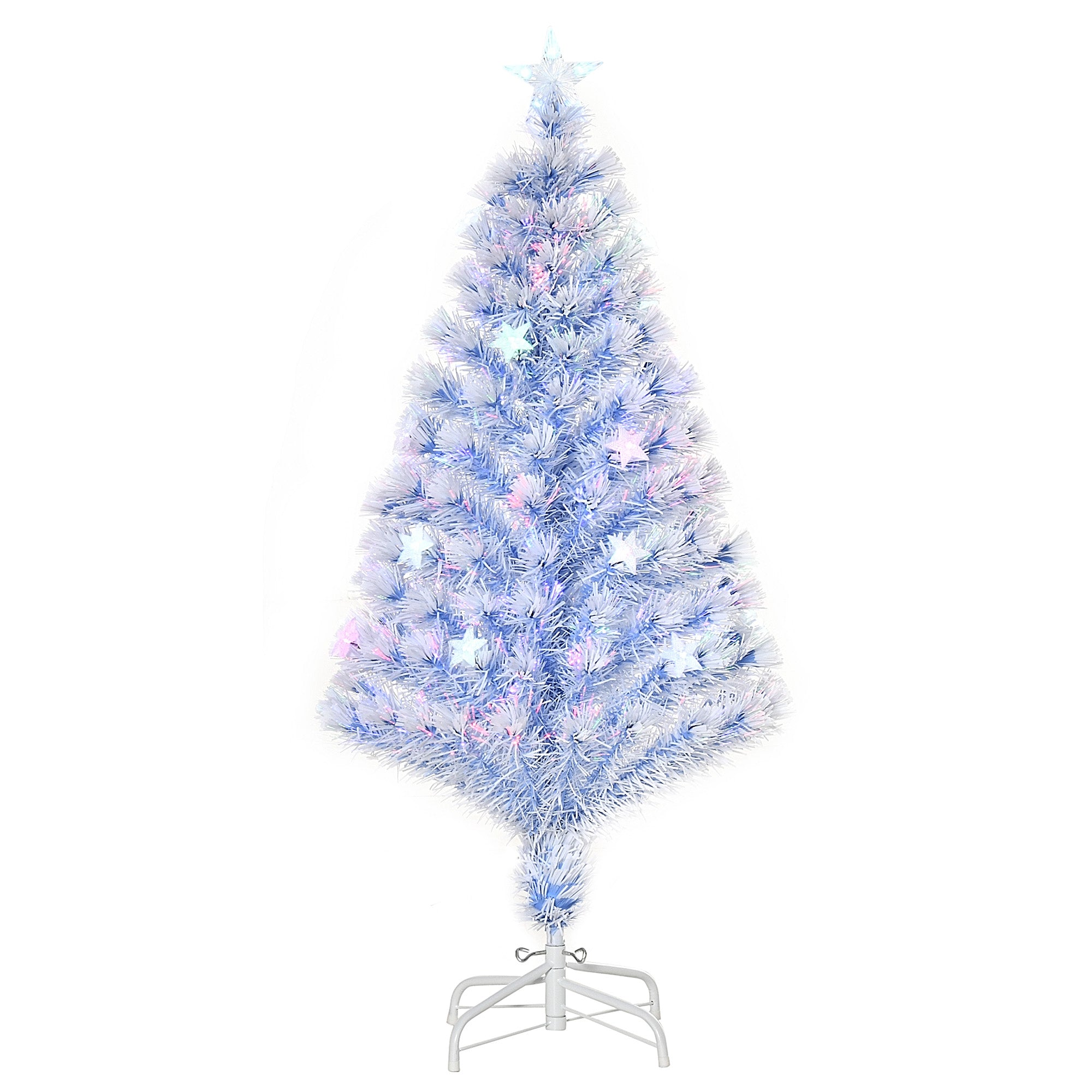HOMCOM 4FT Artificial Fibre Optic Christmas Tree Seasonal Decoration w/ LED Lights Pre-Lit Easy Store White Blue 