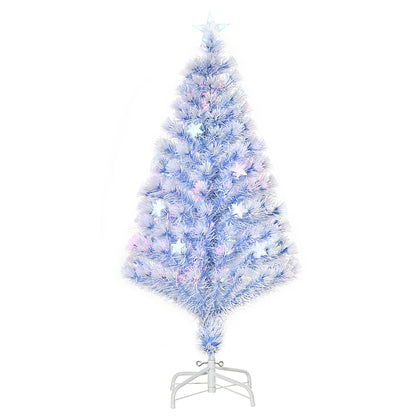 HOMCOM 4FT Artificial Fibre Optic Christmas Tree Seasonal Decoration w/ LED Lights Pre-Lit Easy Store White Blue 