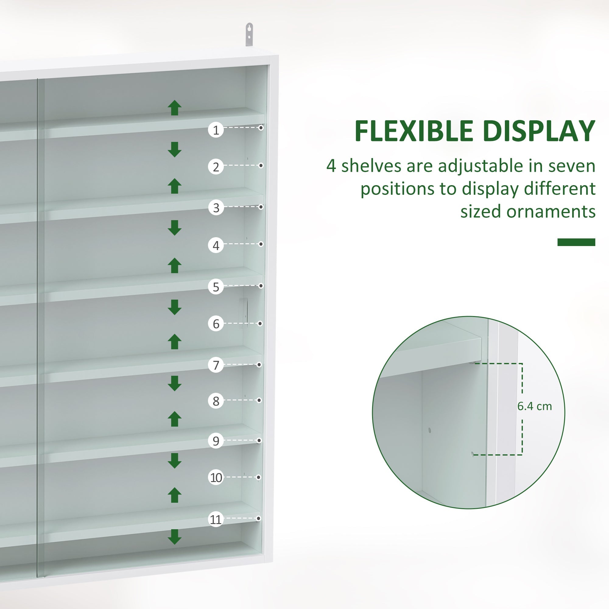 HOMCOM Six Shelf Display Cabinet, with Glass Doors - White 
