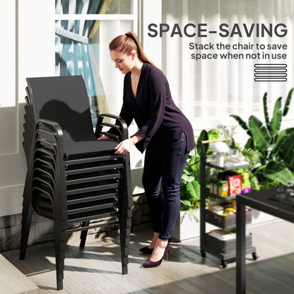 Outsunny 8 Seater Garden Dining Set with Stacking Chairs, Rectangular Tempered Glass Top, Garden Furniture Set, Outdoor Dining Table and Chairs for Patio, Balcony, Poolside, Black 