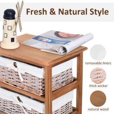 HOMCOM 5 Drawer Dresser Wicker Basket Storage Shelf Unit Wooden Frame Home Organisation Cabinet Bedroom Office Furniture Natural Finish 