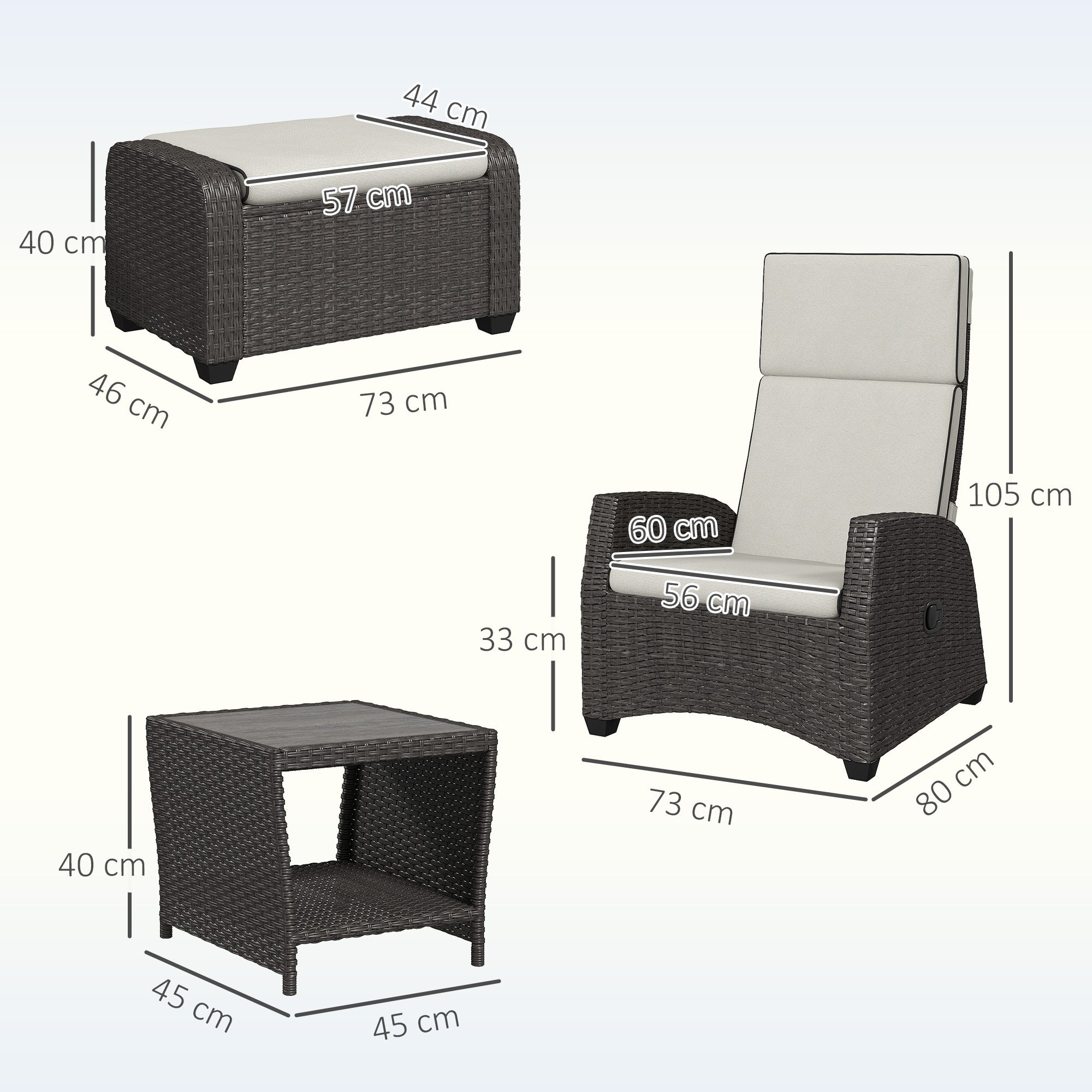 Outsunny 5-Piece Rattan Garden Furniture Set with Cushions - Brown 