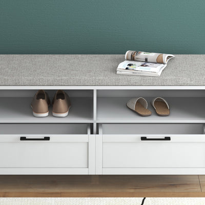 HOMCOM Shoe Bench with Removable Cushion, Shoe Storage Bench with Padded Seat, Open Compartments and Drawers for Entryway Hallway 