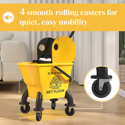 HOMCOM 26 Litre Mop Bucket, with Wringer and Mop - Yellow 