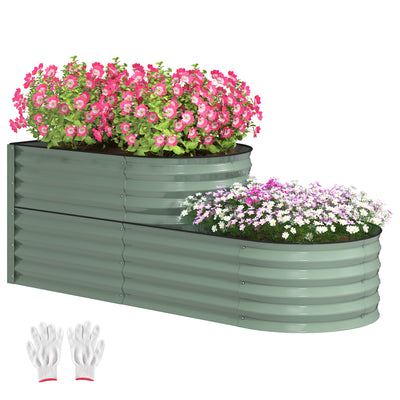 Outsunny Two-Tier Galvanised Steel Garden Planter - Light Green 