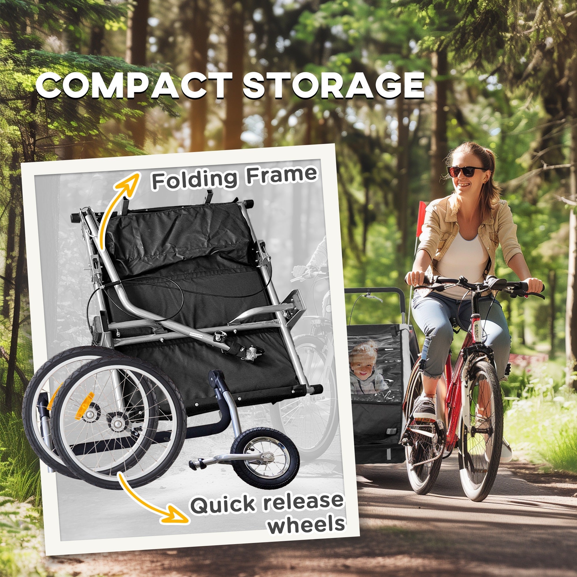 HOMCOM 2 Seat Bike Trailer with 5 Point Harness, Baby Bike Stroller with Safety Flag, Reflectors, for 18+ Months, Black 