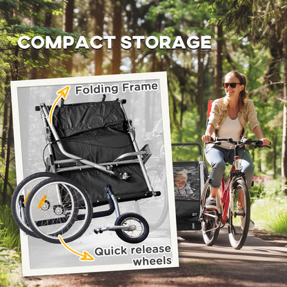 HOMCOM 2 Seat Bike Trailer with 5 Point Harness, Baby Bike Stroller with Safety Flag, Reflectors, for 18+ Months, Black 