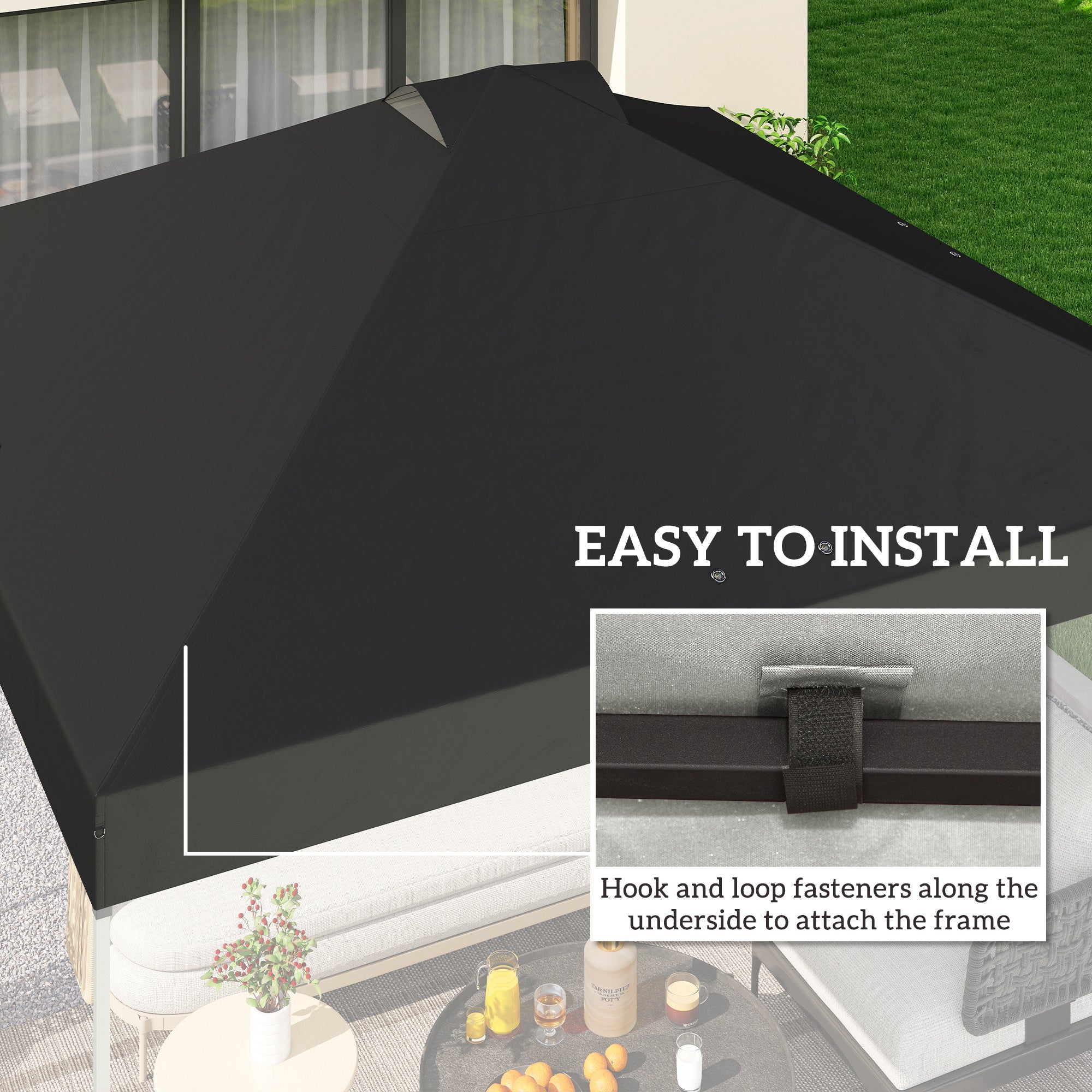 Outsunny gazebo roof replacement UV50+ Waterproof Pop Up Canopy Cover with 8 Drainage Holes 3 x 3 m Black 