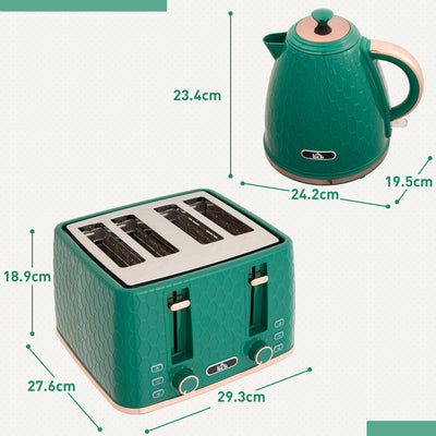 HOMCOM Kettle and Toaster Set, 1.7L 3000W Fast Boil Jug Kettle with Auto Shut Off, 4 Slice Toaster with 7 Level Browning Controls & Crumb Tray, Green 