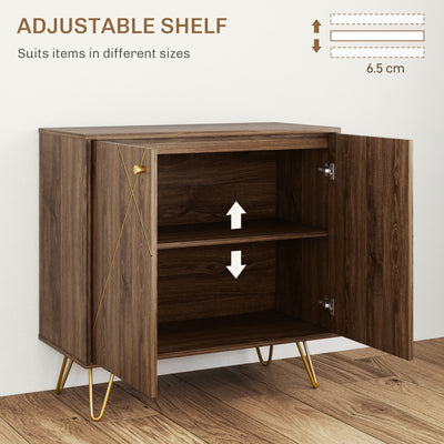 HOMCOM Sideboard Storage Cabinet with Golden Lines, Modern Luxury Living Room Cabinet with Adjustable Shelf, Steel Harpin Legs, Brown 