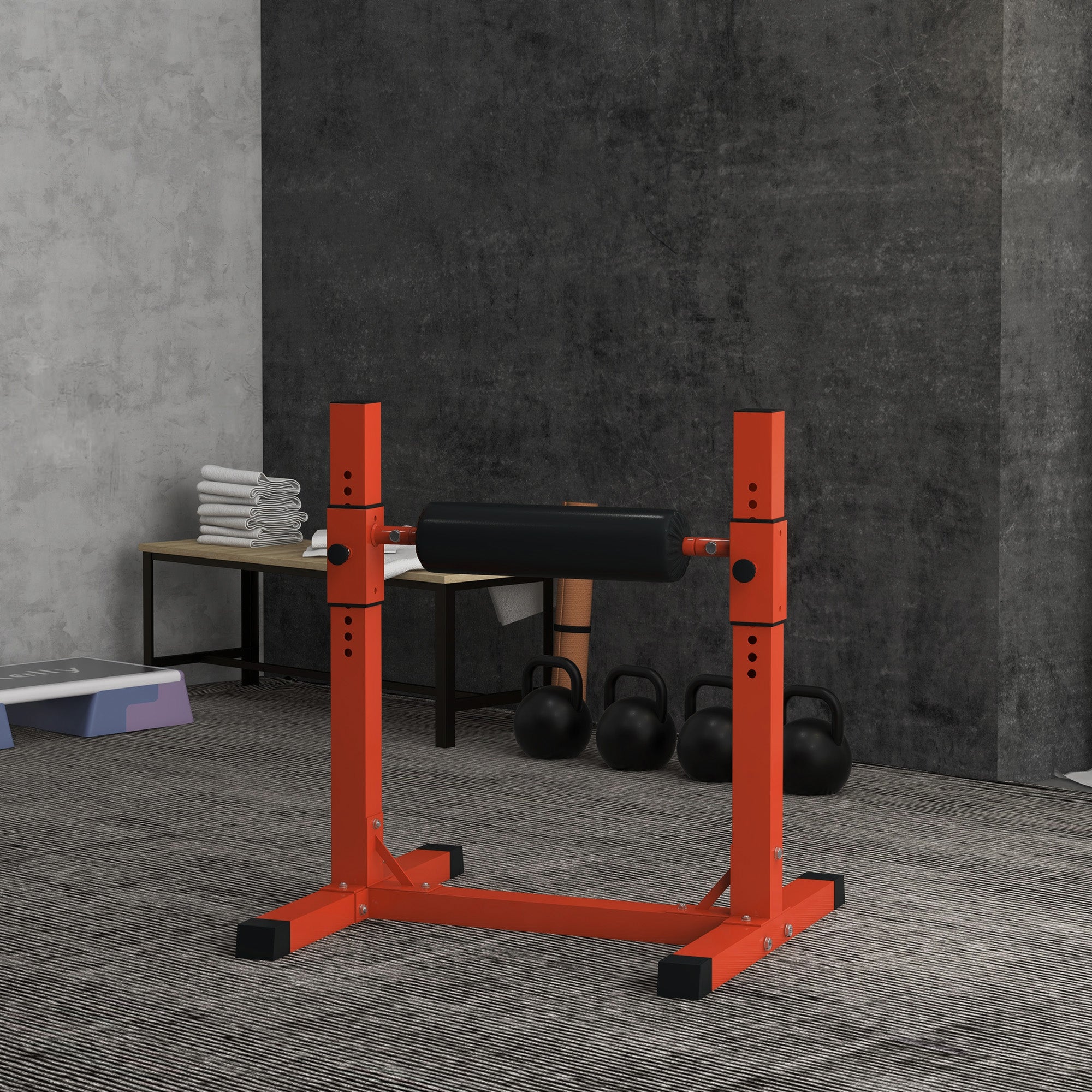 SPORTNOW Bulgarian Split Squat Stand, 12-Level Adjustable Single Leg Squat Machine with Foam Roller and Anti-Slip Pads for Lower Body Strength Training, Red