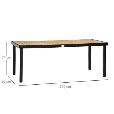 Outsunny Aluminium Outdoor Garden Dining Table for 8 People, Faux Wood Top, for Garden, Patio, 190 x 90 x 74 cm, Natural 