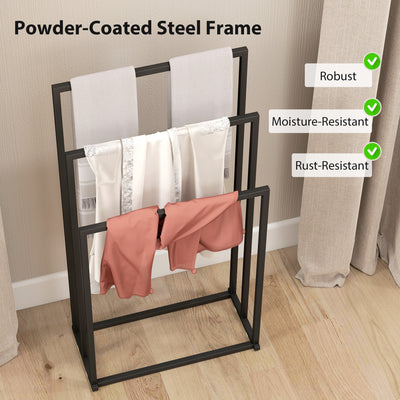HOMCOM Freestanding Towel Rack, Steel Towel Rail Holder with 3 Bars, Black