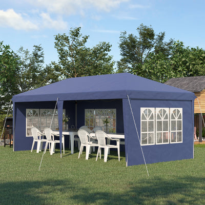 Outsunny 3 x 6m Pop Up Gazebo, Height Adjustable Marquee Party Tent with Sidewalls and Storage Bag, Blue 