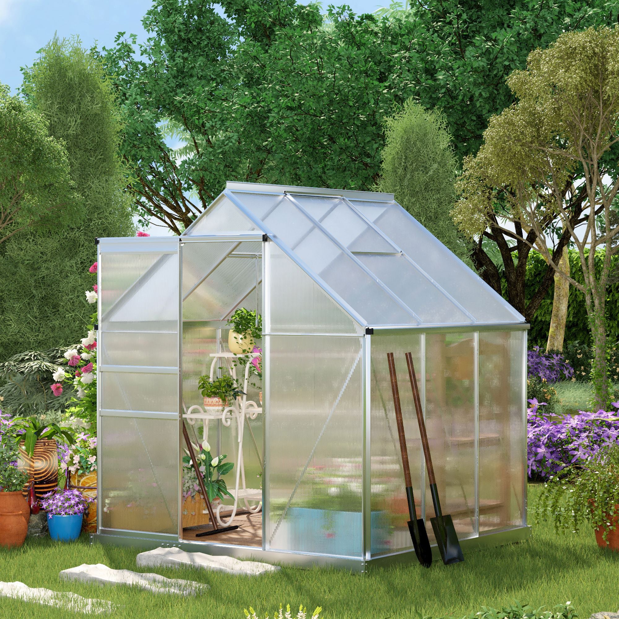 Outsunny 190 x 190cm Walk-In Polycarbonate Greenhouse 