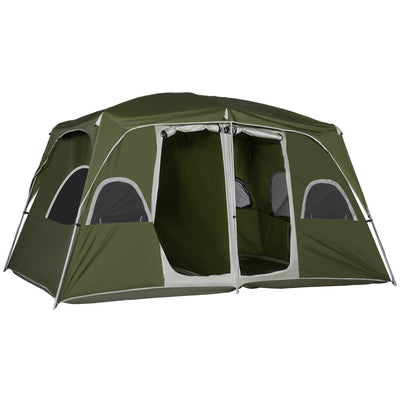 Outsunny Camping Tent, Family Tent 4-8 Person 2 Room, with Large Mesh Windows, Easy Set Up for Backpacking Hiking Outdoor, Green 