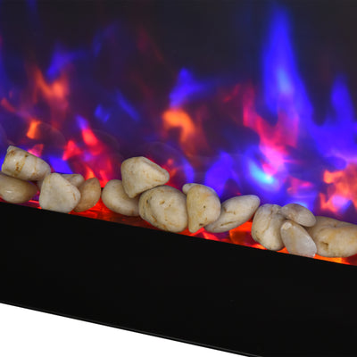 HOMCOM LED Wall Mounted Fireplace Curved Glass Electric Fire Place for Living Room, 1000W/2000W, 48H x 90.8W x 11.5Dcm, Black 