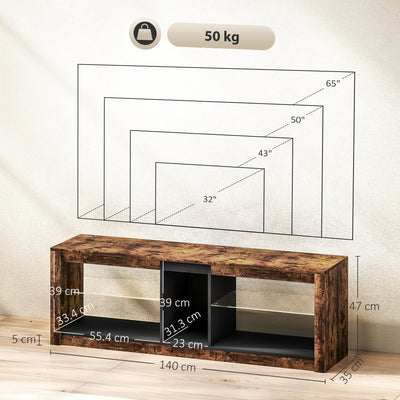HOMCOM TV Stand Cabinet with LED Lights and Remote Control for TVs up to 65", Entertainment Centre with Storage Shelves and Compartment, Rustic Brown 