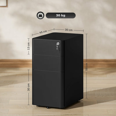 Vinsetto 3-Drawer Steel Filing Cabinet with Lock - Black 