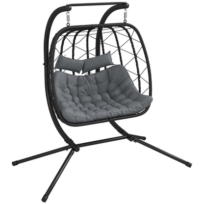 Outsunny Two-Seater Steel Frame Hanging Egg Chair - Black 
