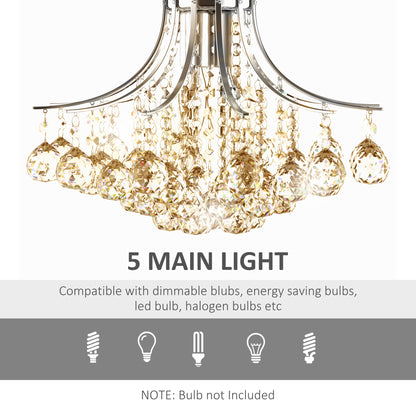 HOMCOM Crystal Chandeliers, K9 Droplets Ceiling Light with 3 E14 Bulb Base, Pendant Lights for Living Room, Bedroom, Dining Room, Hallway, Kitchen 