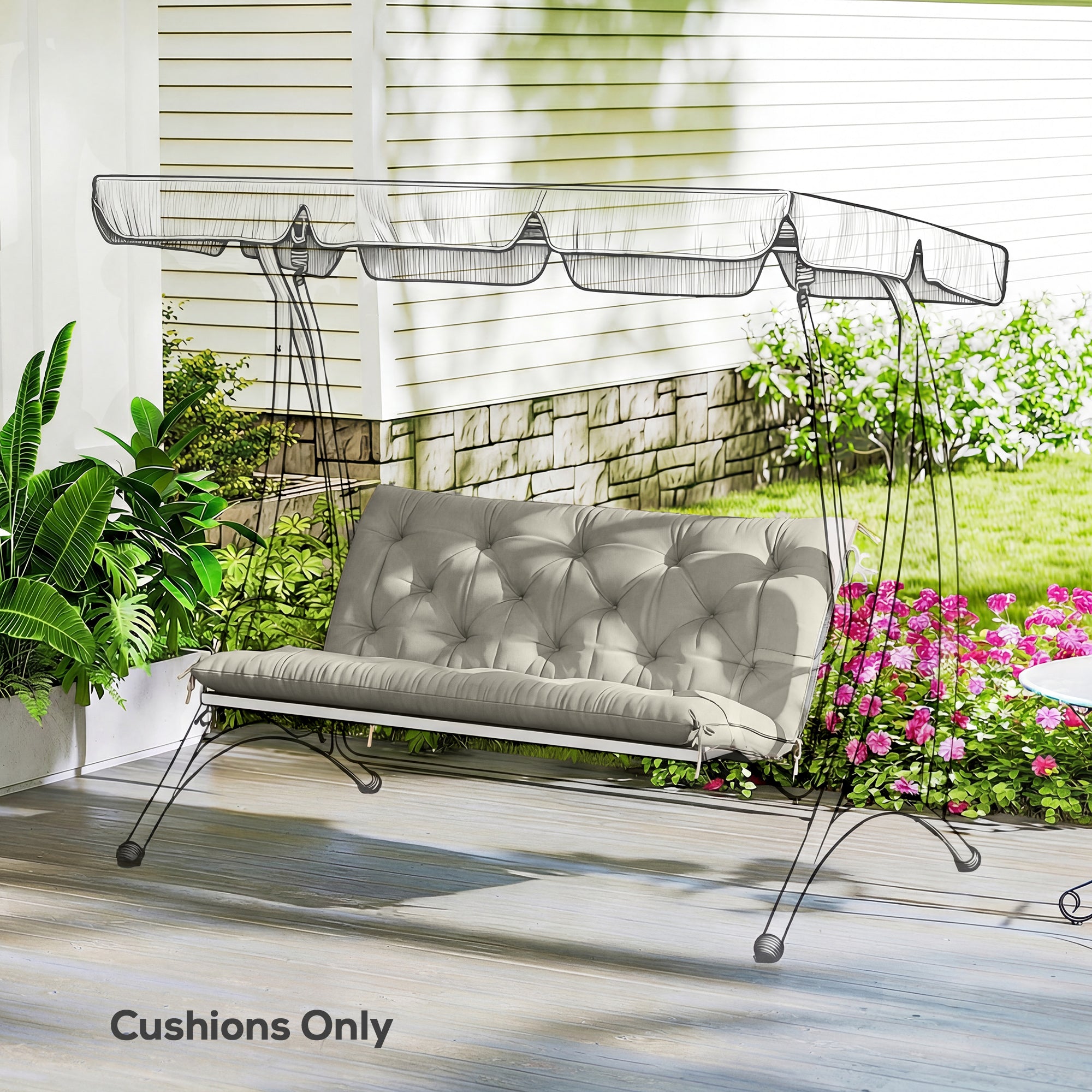 Outsunny Garden Bench Cushion, 2 Seater Swing Chair Cushion, Seat Pad with Ties for Indoor and Outdoor Use, 110 x 120 cm 