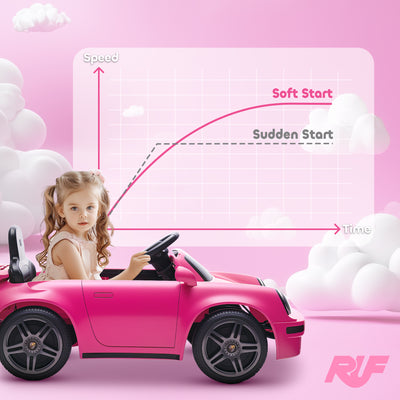 AIYAPLAY Licensed RUF CTR 2017 Electric Car for Kids, with Remote Control, Soft Start, MP3 Player, LED Lights, Pink 