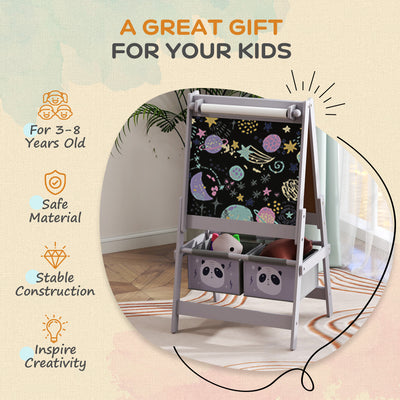 AIYAPLAY 3-In-1 Kids Easel with Paper Roll, Art Easel, with Storage - Grey 