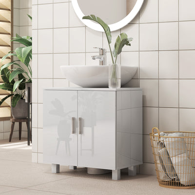 HOMCOM Bathroom Under Sink Cabinet for Basin without or with Pedestal - High Gloss White 