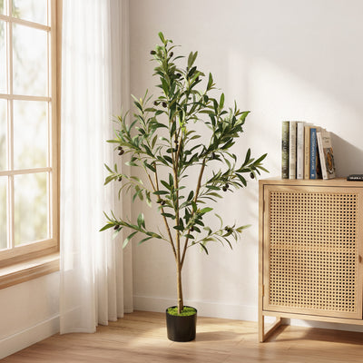 HOMCOM Decorative Artificial Plant, 120 cm Silk Olive Tree with 303 Leaves in Cement Pot, Fake Plant