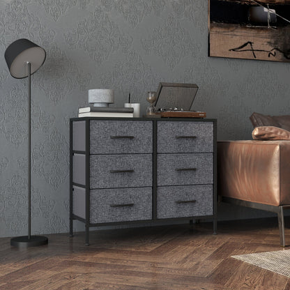 HOMCOM Fabric Chest of Drawers, Storage Drawers, Industrial Bedroom Dresser with 6 Fabric Drawers, Steel Frame and Wooden Top for Nursery, Living Room, Hallway, Black 