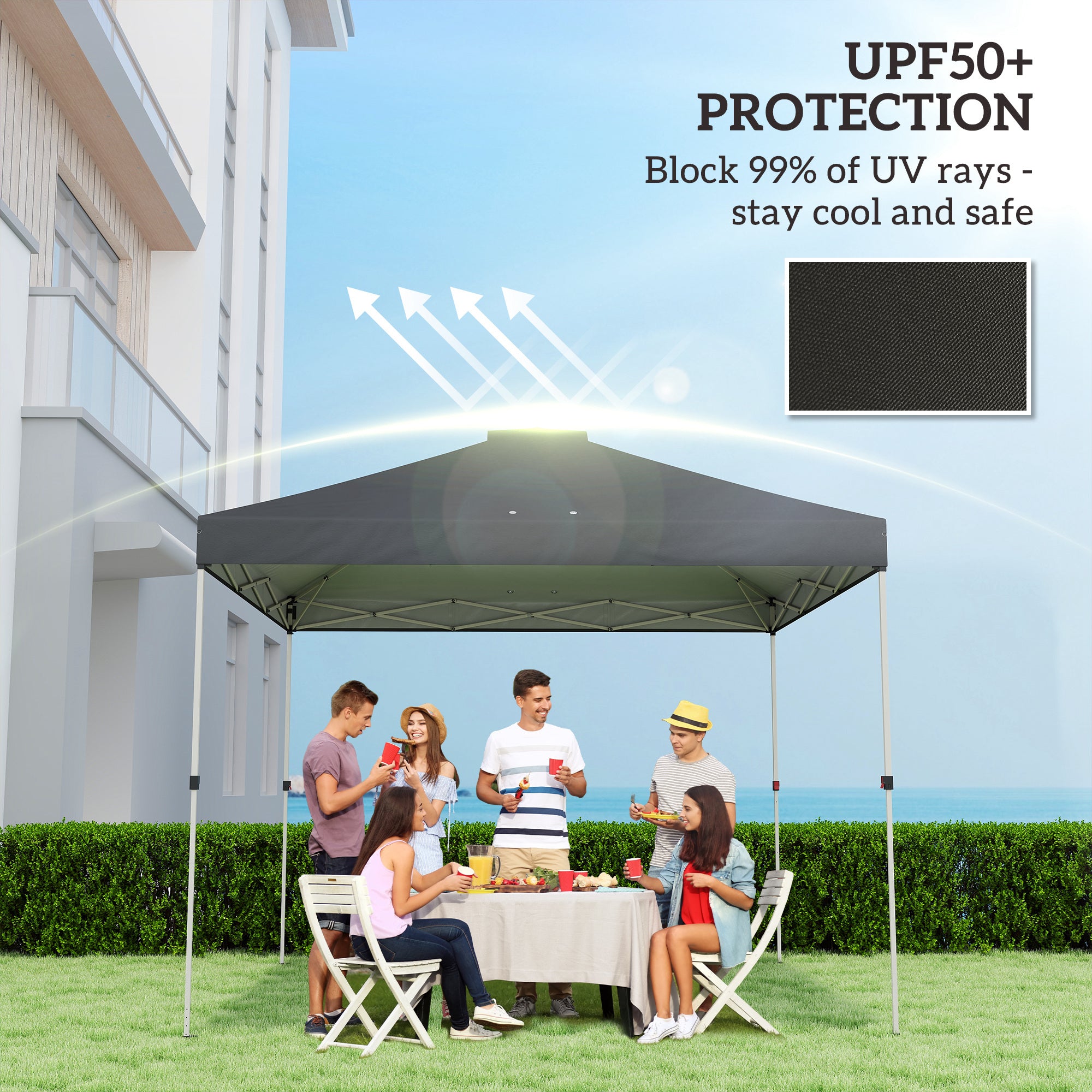 Outsunny gazebo roof replacement UV50+ Waterproof Pop Up Canopy Cover with 8 Drainage Holes 3 x 3 m Black 